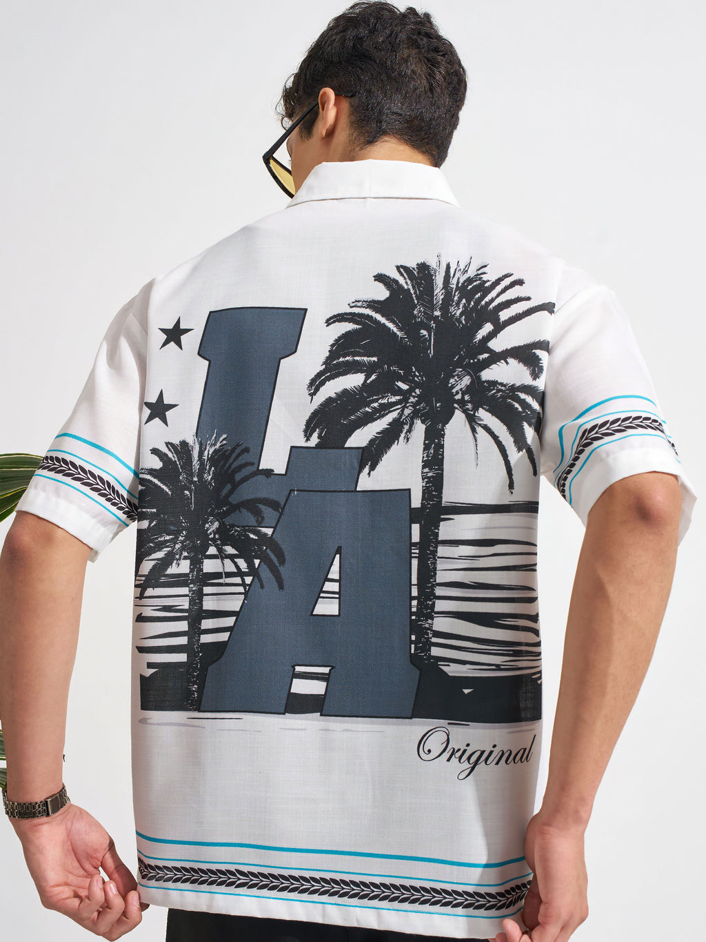 Highlander Men White Printed Oversized Fit Casual Shirt