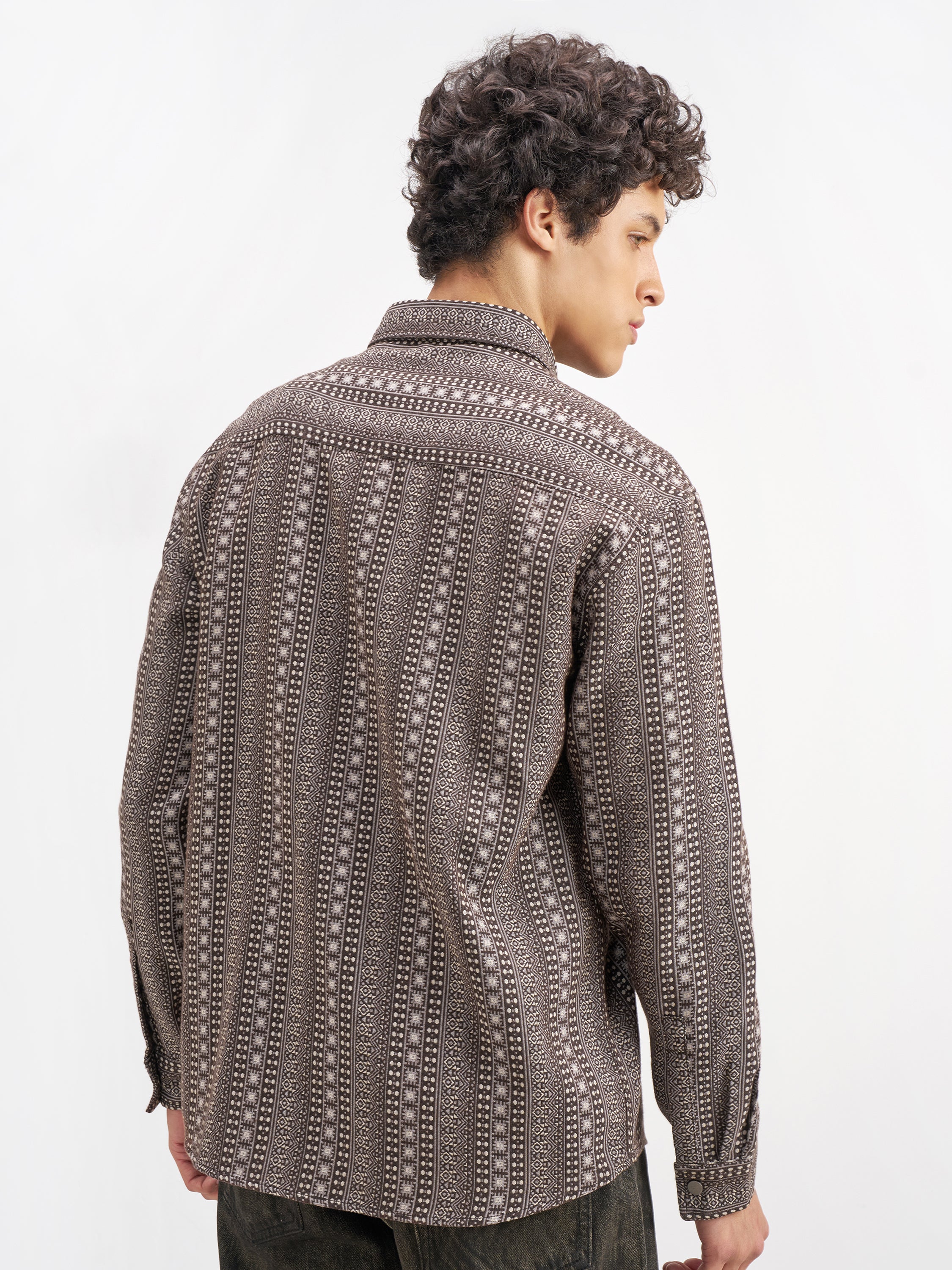 Highlander Men Brown Self Design Relaxed Fit Casual Shirt - Brown - Image 3