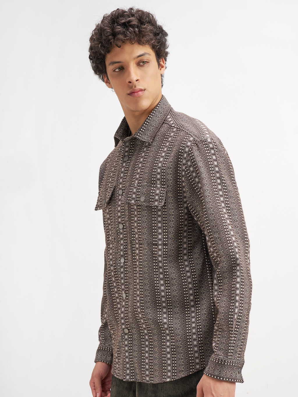 Highlander Men Brown Self Design Relaxed Fit Casual Shirt - Brown - Image 4