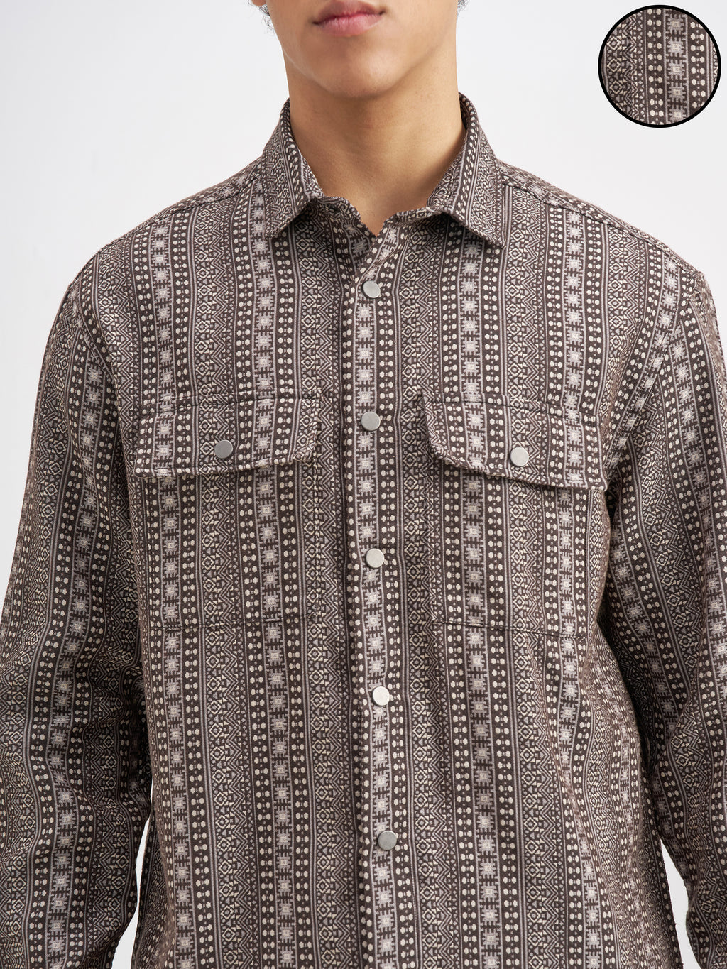Highlander Men Brown Self Design Relaxed Fit Casual Shirt - Brown - Image 5