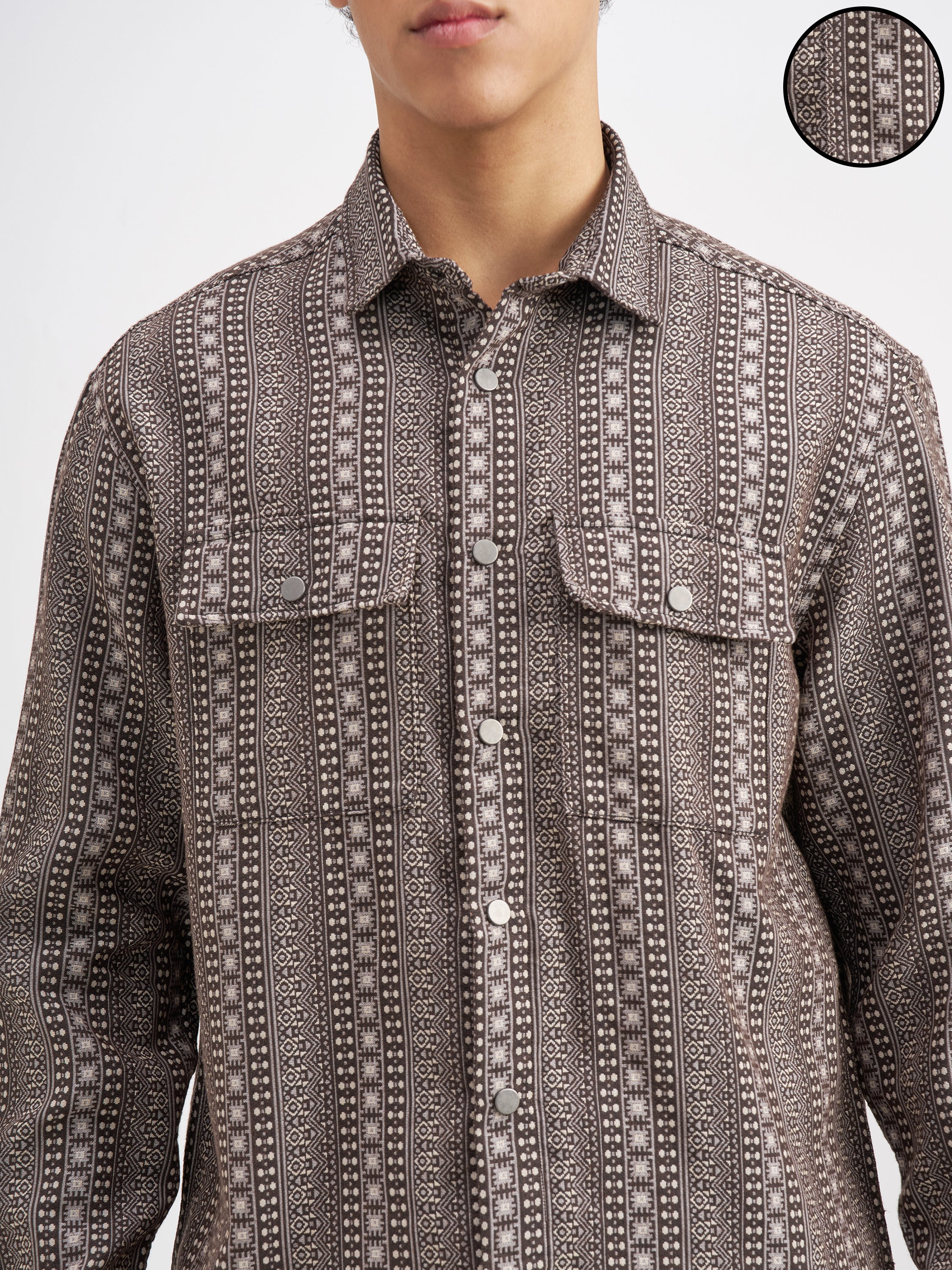 Highlander Men Brown Self Design Relaxed Fit Casual Shirt - Brown - Image 5