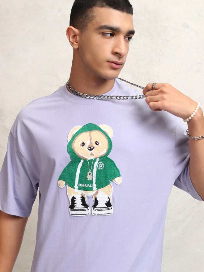 Highlander Men Purple Applique Round Neck Oversized Fit T-Shirt - Purple - Image 1