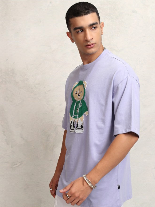 Highlander Men Purple Applique Round Neck Oversized Fit T-Shirt - Purple - Image 4