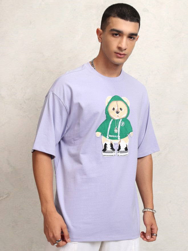 Highlander Men Purple Applique Round Neck Oversized Fit T-Shirt - Purple - Image 6