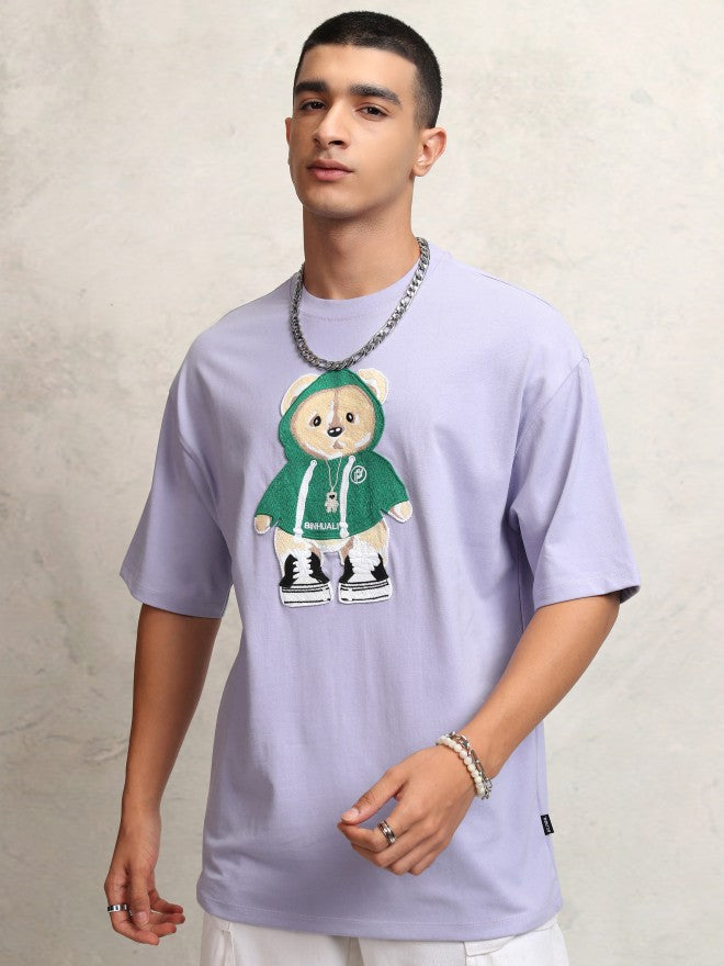 Highlander Men Purple Applique Round Neck Oversized Fit T-Shirt - Purple - Image 7