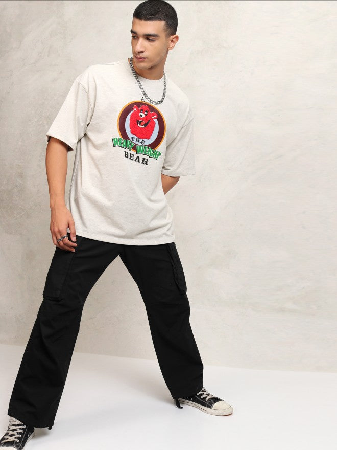Highlander Men Off White Printed Round Neck Oversized Fit T-Shirt - Off White - Image 2