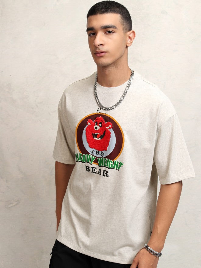 Highlander Men Off White Printed Round Neck Oversized Fit T-Shirt - Off White - Image 4