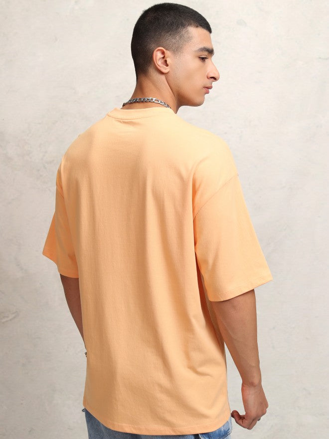 Highlander Men Peach Printed Round Neck Oversized Fit T-Shirt - Peach - Image 3