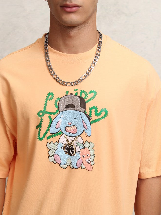 Highlander Men Peach Printed Round Neck Oversized Fit T-Shirt - Peach - Image 5
