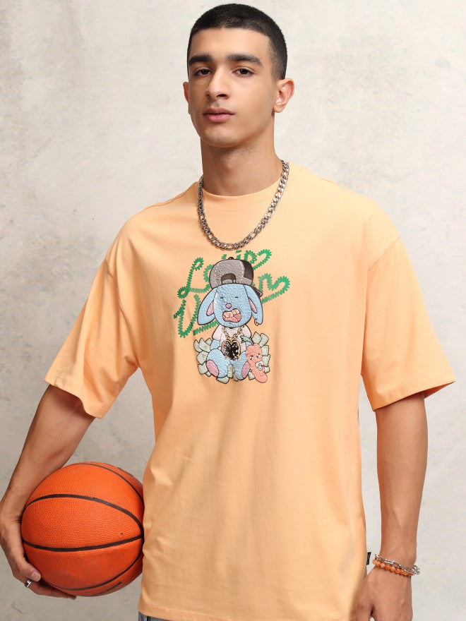 Highlander Men Peach Printed Round Neck Oversized Fit T-Shirt - Peach - Image 8
