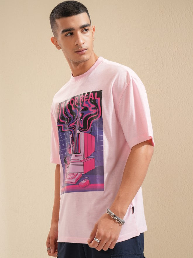 Highlander Men Pink Printed Oversized Fit T-Shirt - Pink - Image 4
