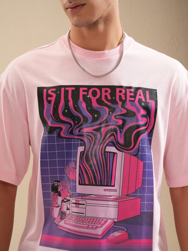 Highlander Men Pink Printed Oversized Fit T-Shirt - Pink - Image 5