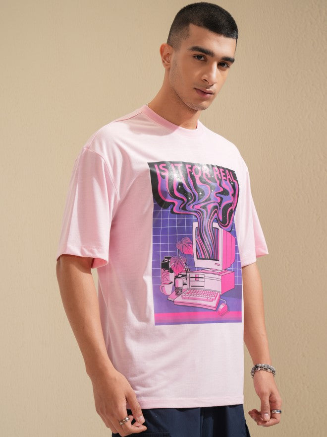 Highlander Men Pink Printed Oversized Fit T-Shirt - Pink - Image 6