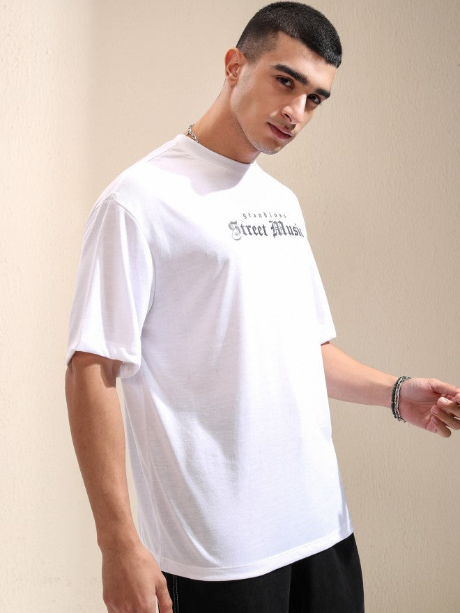 Highlander Men White Printed Round Neck Oversized Fit T-Shirt - White - Image 6