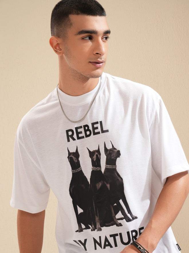 Highlander Men White Printed Oversized Fit T-Shirt - White - Image 1