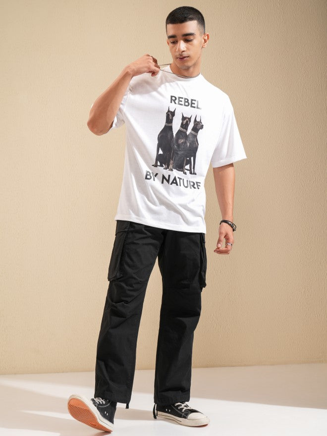Highlander Men White Printed Oversized Fit T-Shirt - White - Image 2