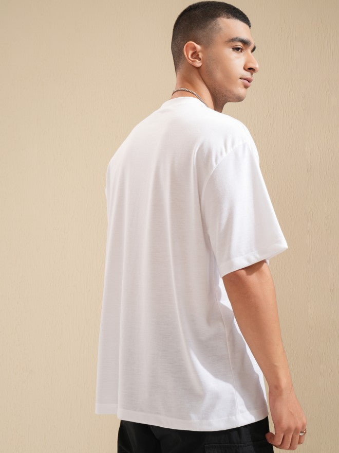 Highlander Men White Printed Oversized Fit T-Shirt - White - Image 3