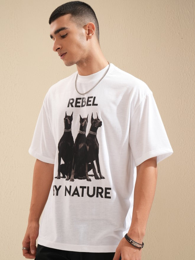 Highlander Men White Printed Oversized Fit T-Shirt - White - Image 4