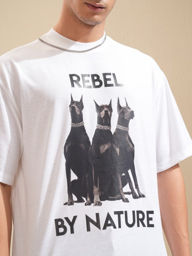 Highlander Men White Printed Oversized Fit T-Shirt - White - Image 5