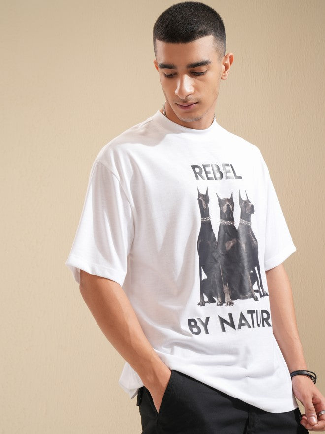 Highlander Men White Printed Oversized Fit T-Shirt - White - Image 6