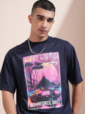 Highlander Men Navy Blue Printed Round Neck Oversized Fit T-Shirt - Navy Blue - Image 1