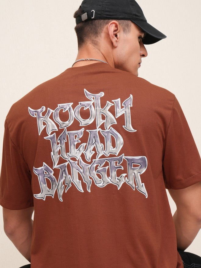 Highlander Men Rust Printed Oversized Fit T-Shirt - Brown - Image 1