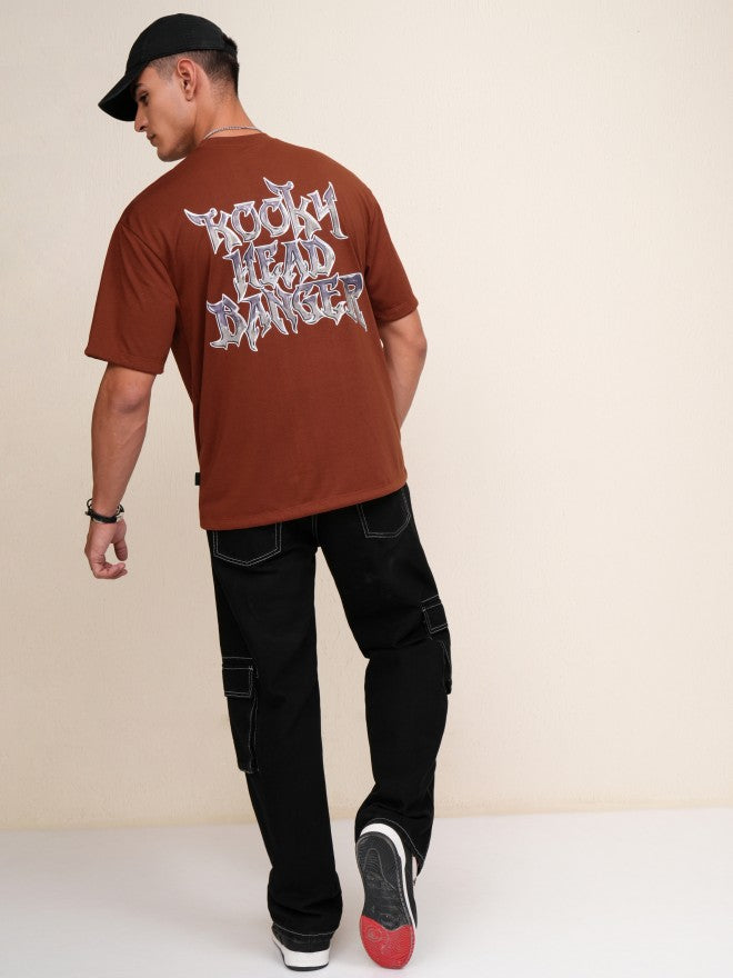 Highlander Men Rust Printed Oversized Fit T-Shirt - Brown - Image 2