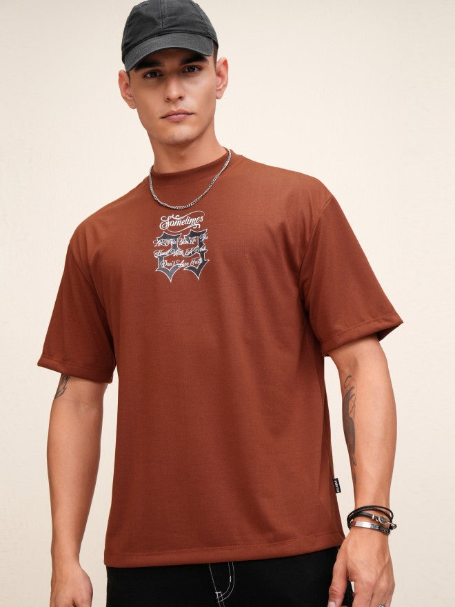 Highlander Men Rust Printed Oversized Fit T-Shirt - Brown - Image 3
