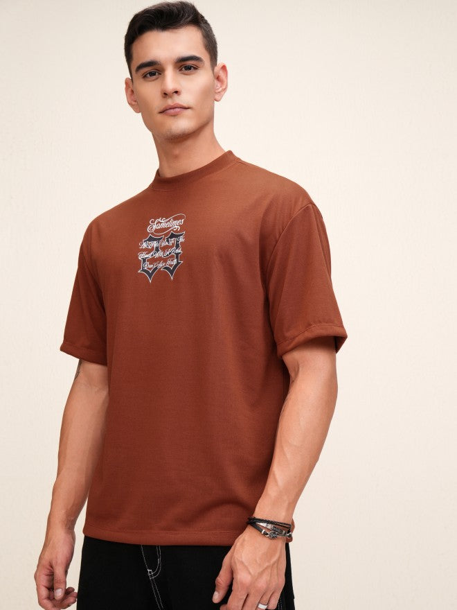Highlander Men Rust Printed Oversized Fit T-Shirt - Brown - Image 4
