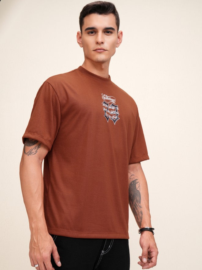 Highlander Men Rust Printed Oversized Fit T-Shirt - Brown - Image 6