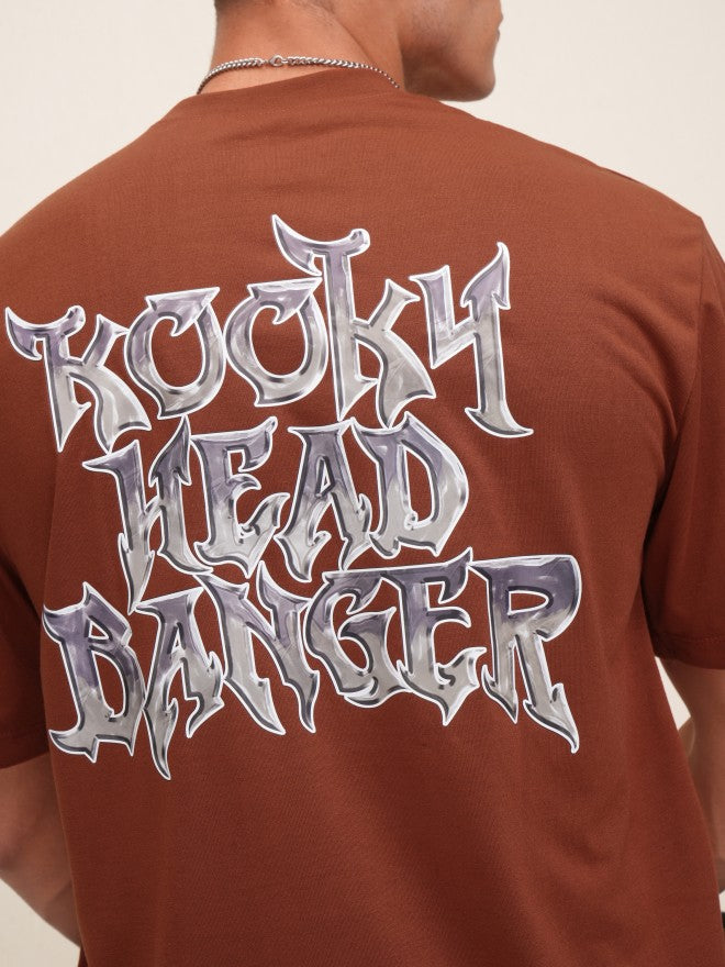 Highlander Men Rust Printed Oversized Fit T-Shirt - Brown - Image 7
