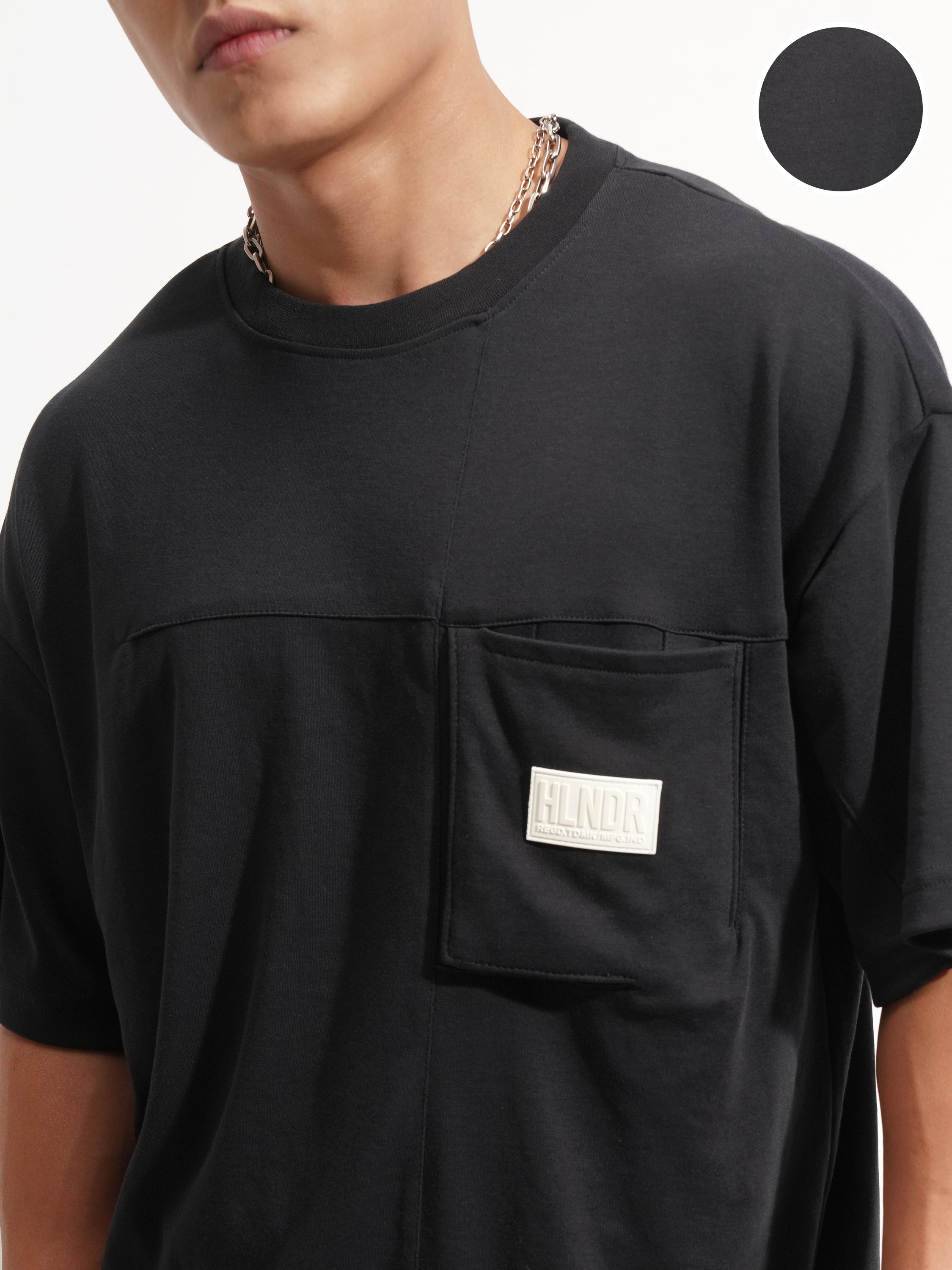 Highlander Men Black Solid Round Neck Oversized Fit T-Shirt - Black - Image 5