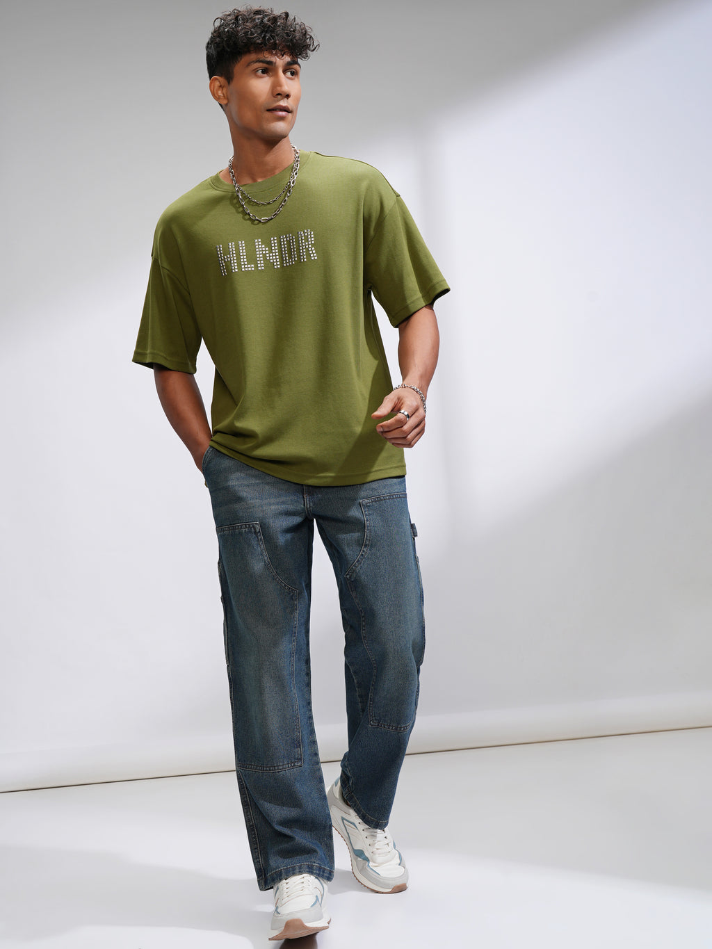 Highlander Men Olive Printed Round Neck Oversized Fit T-Shirt - Olive - Image 2