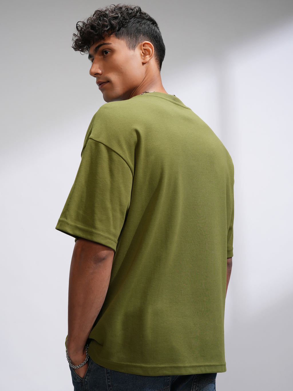 Highlander Men Olive Printed Round Neck Oversized Fit T-Shirt - Olive - Image 3