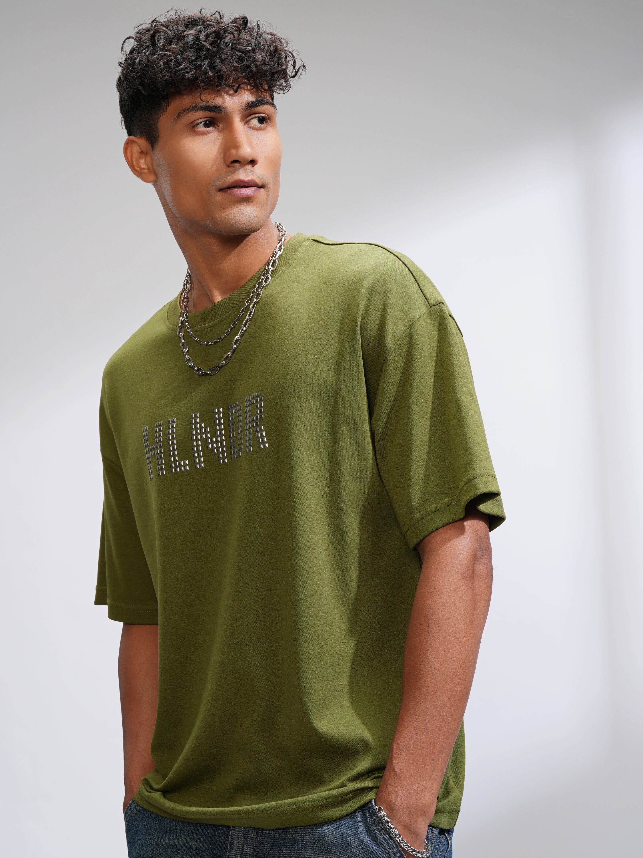 Highlander Men Olive Printed Round Neck Oversized Fit T-Shirt - Olive - Image 4