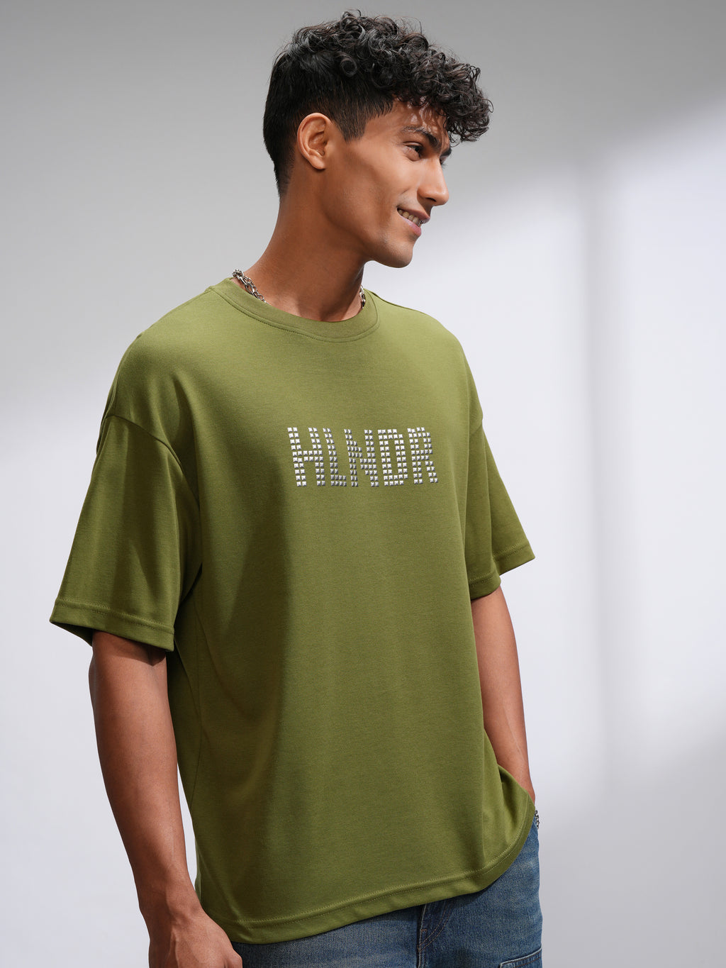 Highlander Men Olive Printed Round Neck Oversized Fit T-Shirt - Olive - Image 6