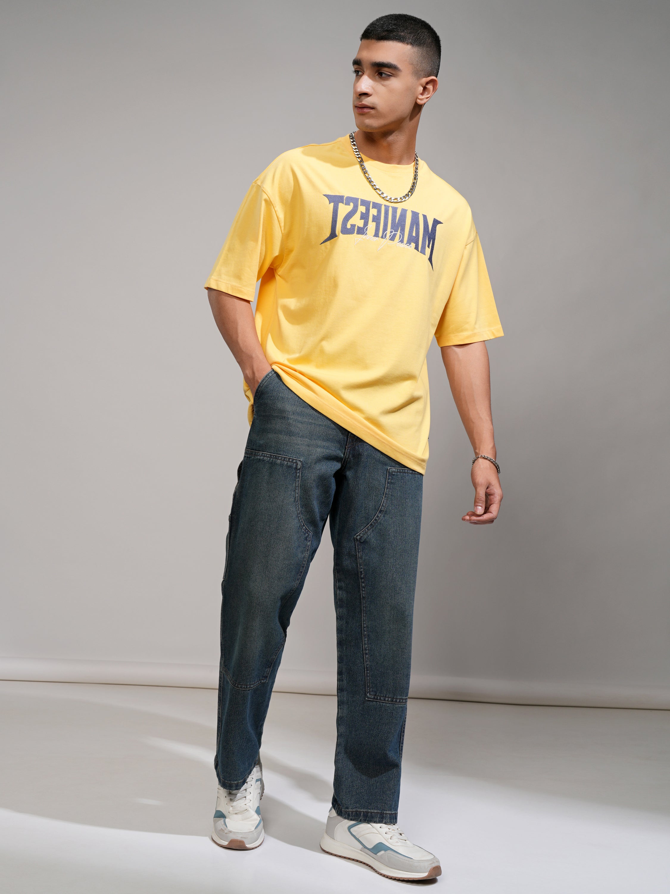 Highlander Men Yellow Printed Round Neck Oversized Fit T-Shirt - Yellow - Image 2