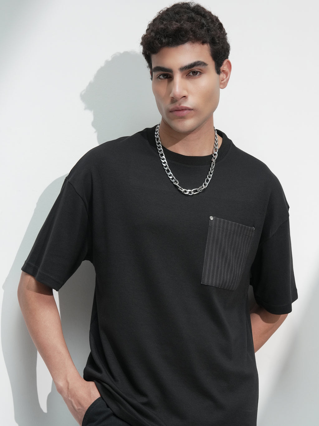 Highlander Men Black Solid Round Neck Oversized Fit T-Shirt - Black - Image 1