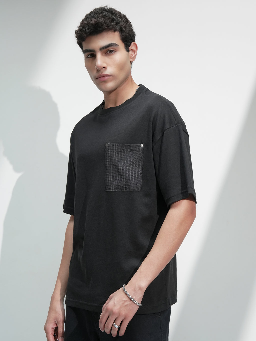 Highlander Men Black Solid Round Neck Oversized Fit T-Shirt - Black - Image 4