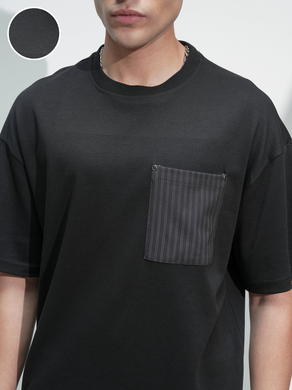 Highlander Men Black Solid Round Neck Oversized Fit T-Shirt - Black - Image 5