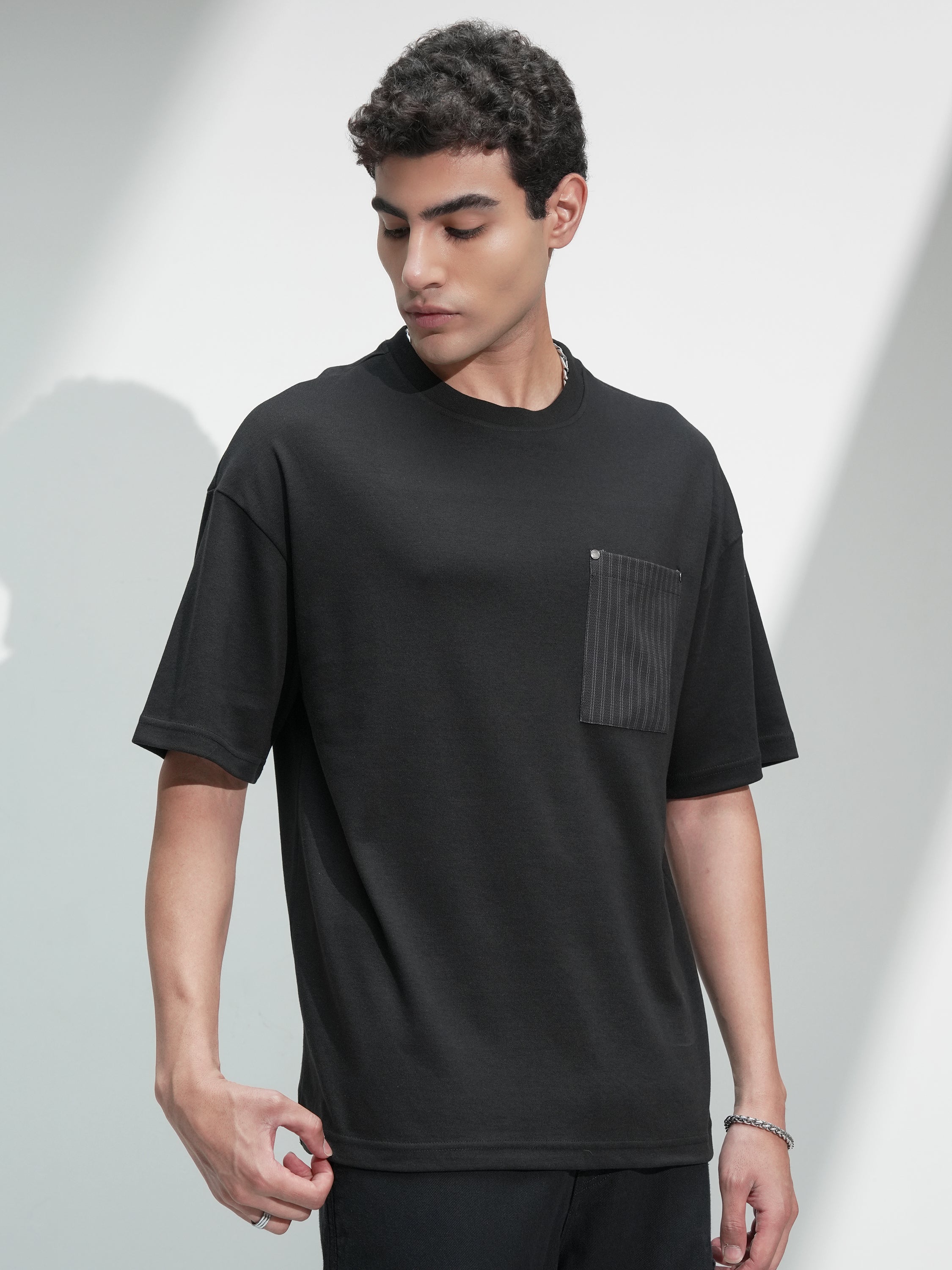 Highlander Men Black Solid Round Neck Oversized Fit T-Shirt - Black - Image 6