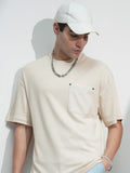Highlander Men Cream Solid Round Neck Oversized Fit T-Shirt - Cream - Image 1
