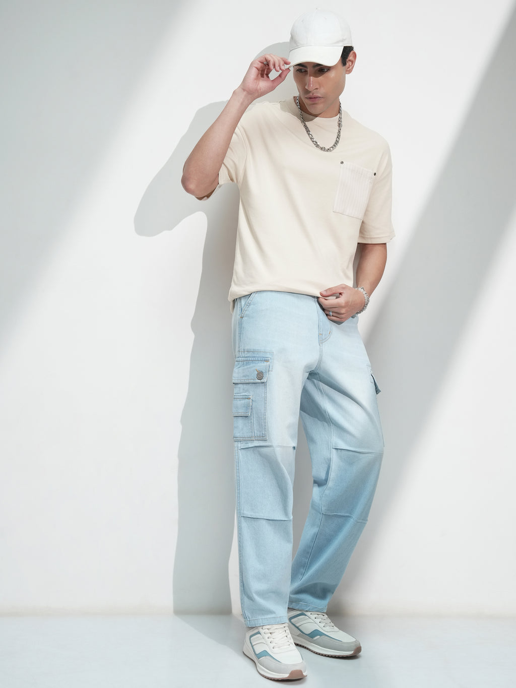Highlander Men Cream Solid Round Neck Oversized Fit T-Shirt - Cream - Image 2