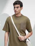 Highlander Men Olive Solid Round Neck Oversized Fit T-Shirt - Olive - Image 1