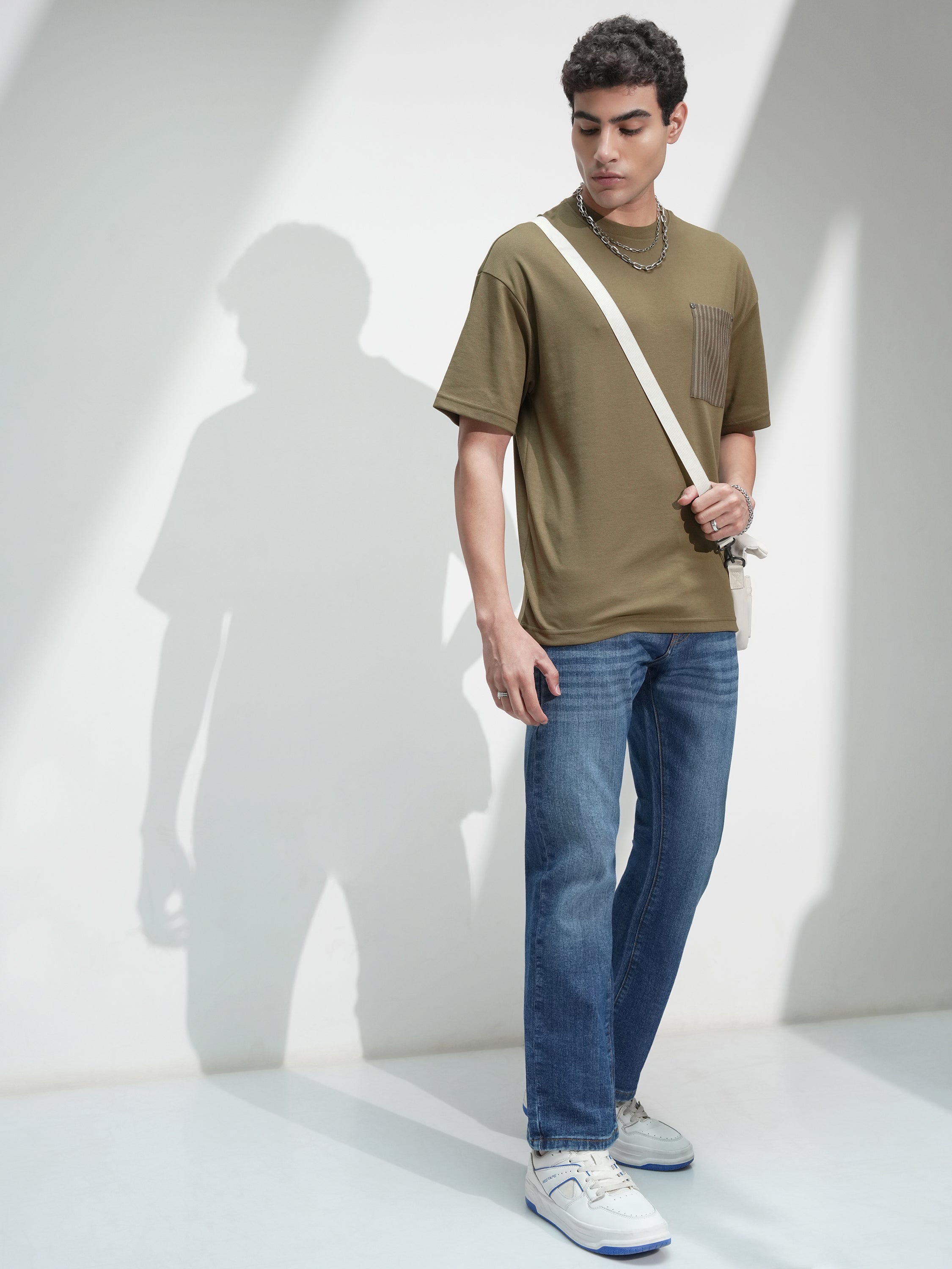 Highlander Men Olive Solid Round Neck Oversized Fit T-Shirt - Olive - Image 2
