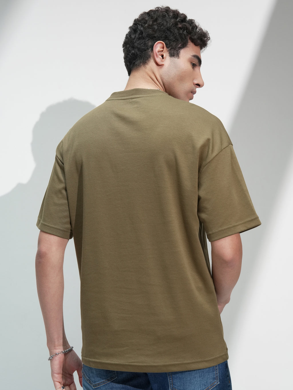 Highlander Men Olive Solid Round Neck Oversized Fit T-Shirt - Olive - Image 3