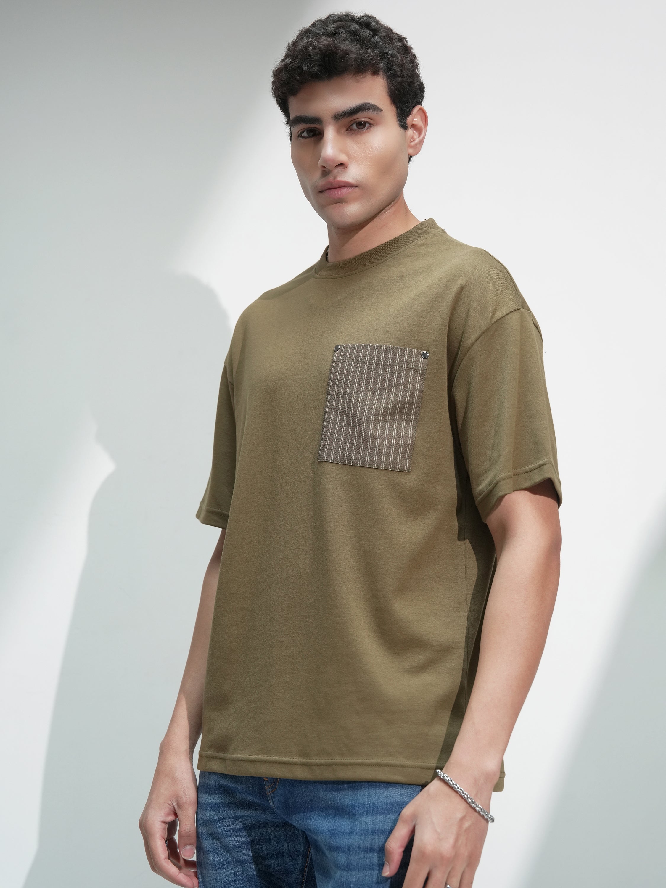 Highlander Men Olive Solid Round Neck Oversized Fit T-Shirt - Olive - Image 4