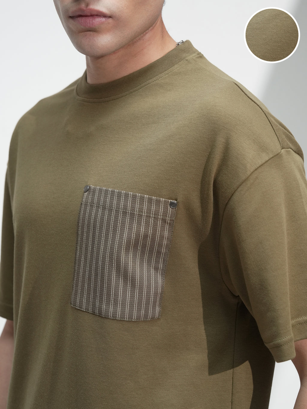 Highlander Men Olive Solid Round Neck Oversized Fit T-Shirt - Olive - Image 5