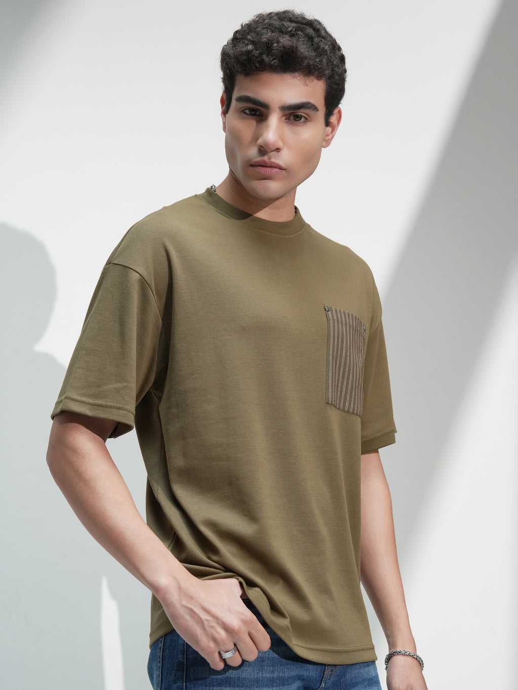 Highlander Men Olive Solid Round Neck Oversized Fit T-Shirt - Olive - Image 6