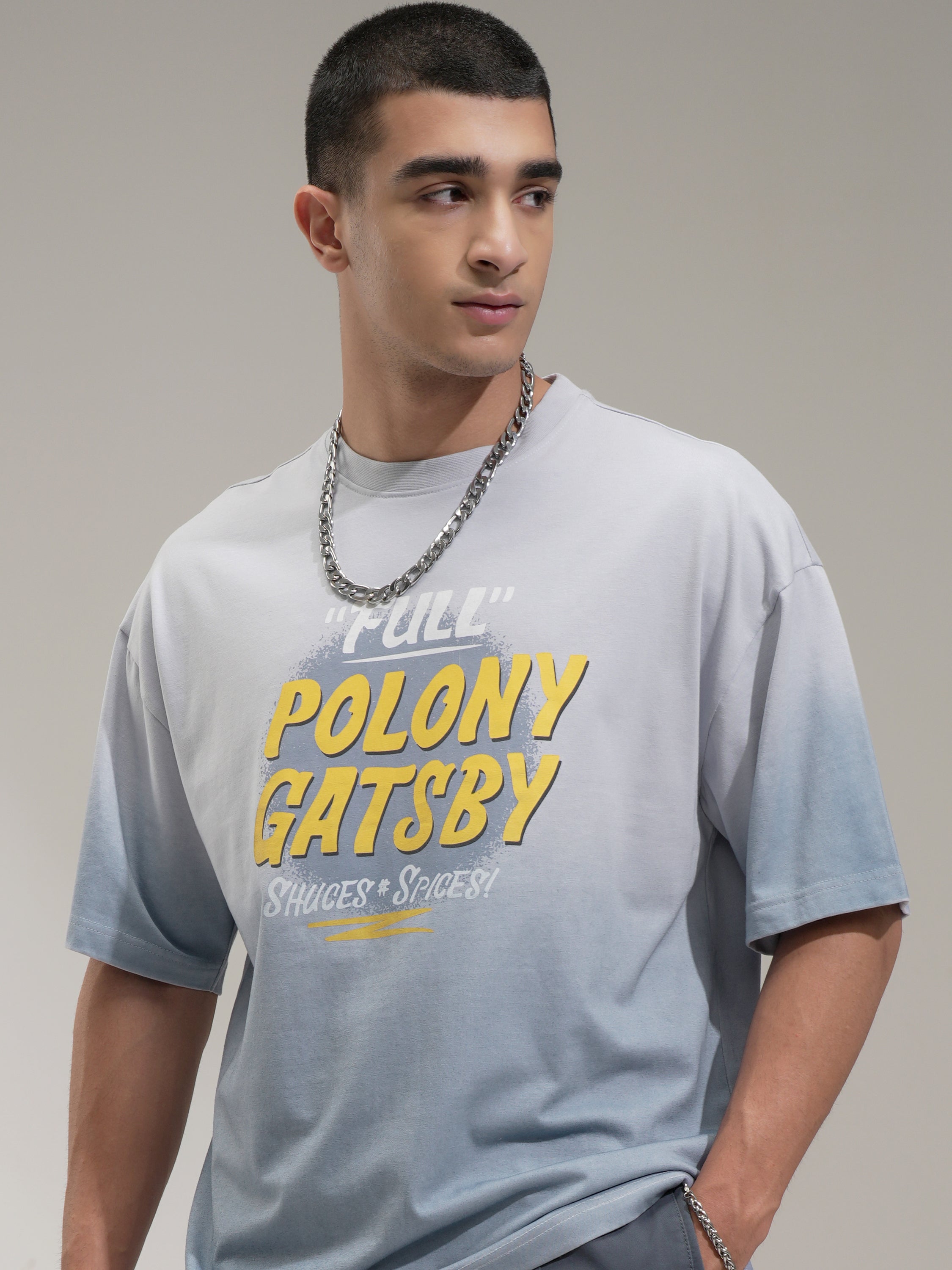 Highlander Men Grey Printed Round Neck Oversized Fit T-Shirt - Grey - Image 1
